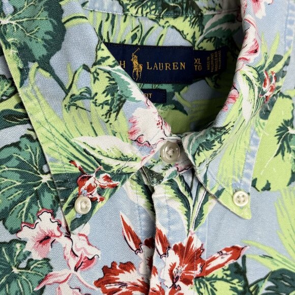 Ralph Lauren Mens Hawaiian Floral Button-Up Camp Shirt, XL - Picture 7 of 10